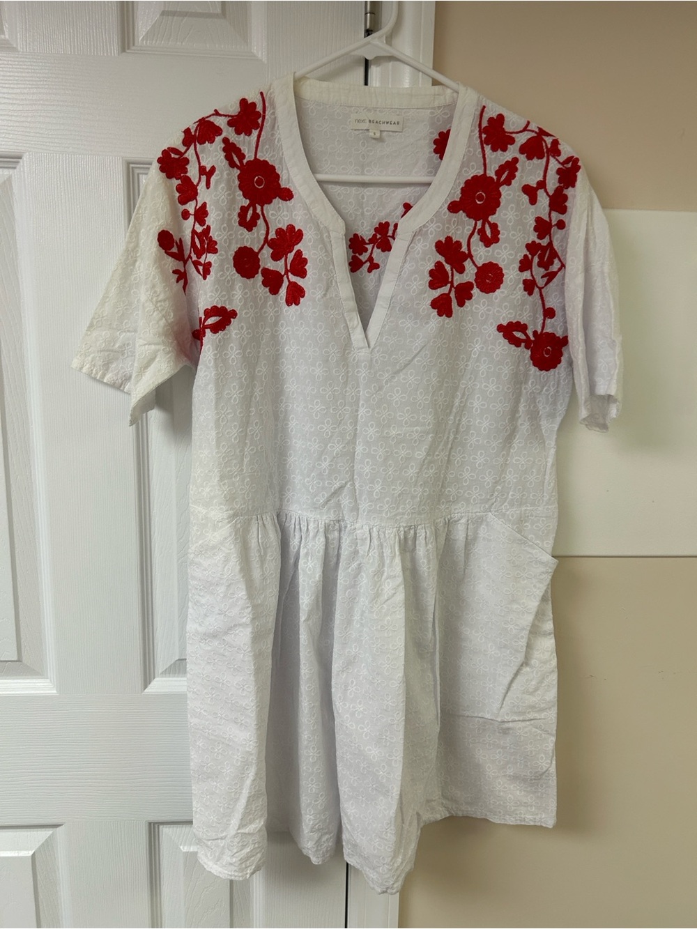 Next Beachwear White Embroidered Floral V-Neck Dress Swim Coverup